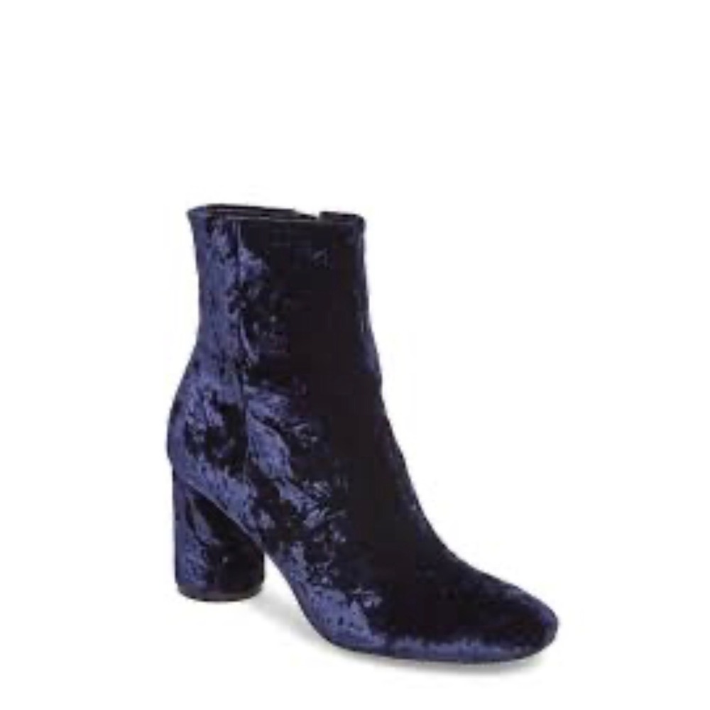 Marc Fisher LTD Ankle Boots Womens 9.5 Navy Blue Velvet Square Toe Block Heel